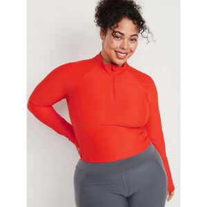 Old Navy Womens PowerSoft Top 2X Plus Red Cropped Quarter Zip Workout Pilates